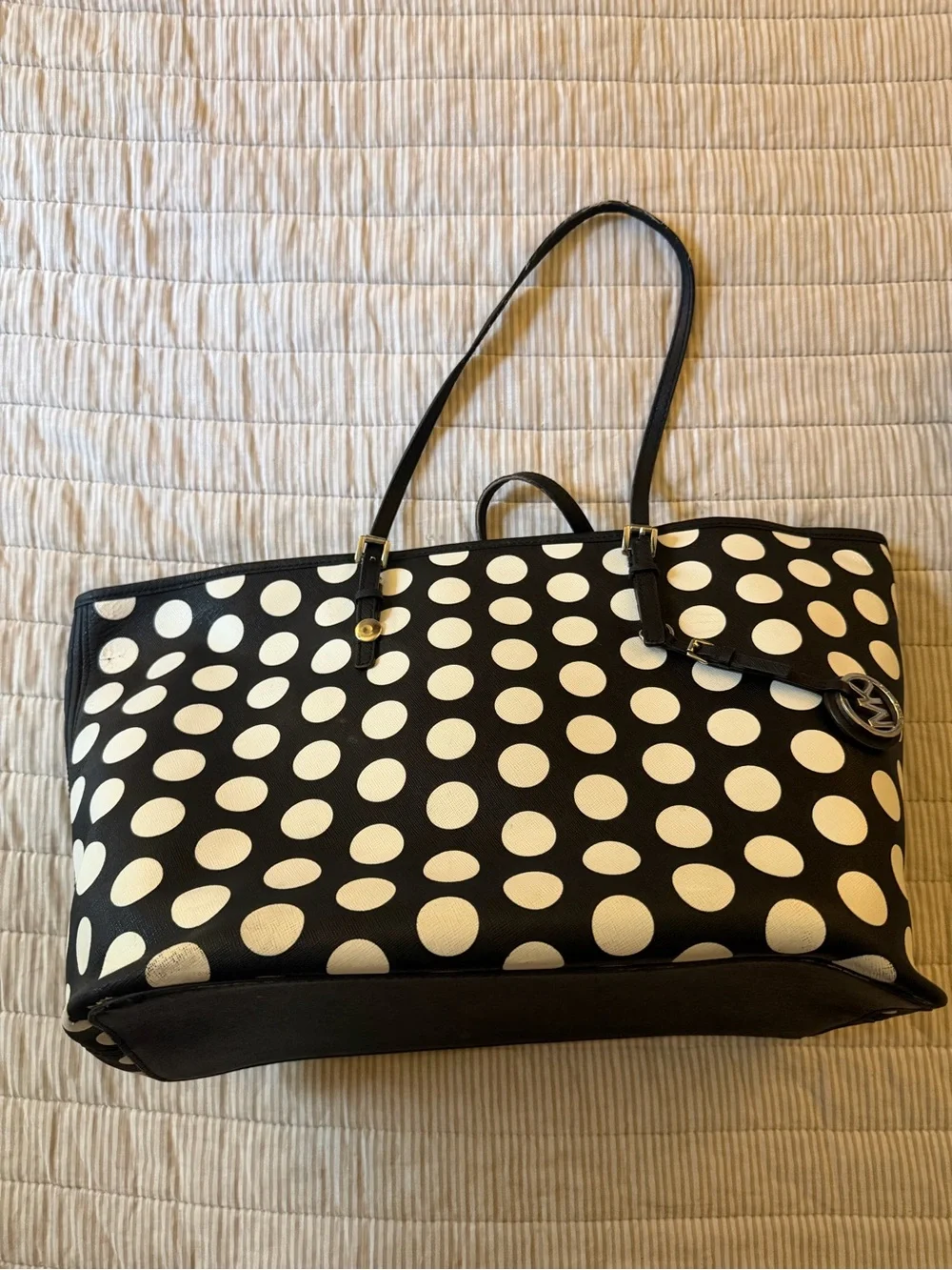 Michael Kors Black and White Polka Dot Tote - Picture 7 of 8